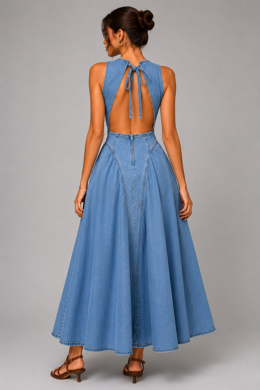 SJ Luxe Open - Back Denim Maxi Dress