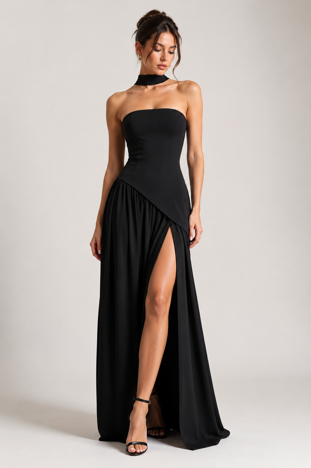 SJ Noir Luxe Strapless Slit Maxi Dress