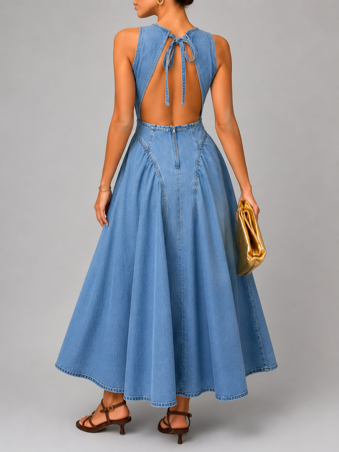 SJ Luxe Open - Back Denim Maxi Dress