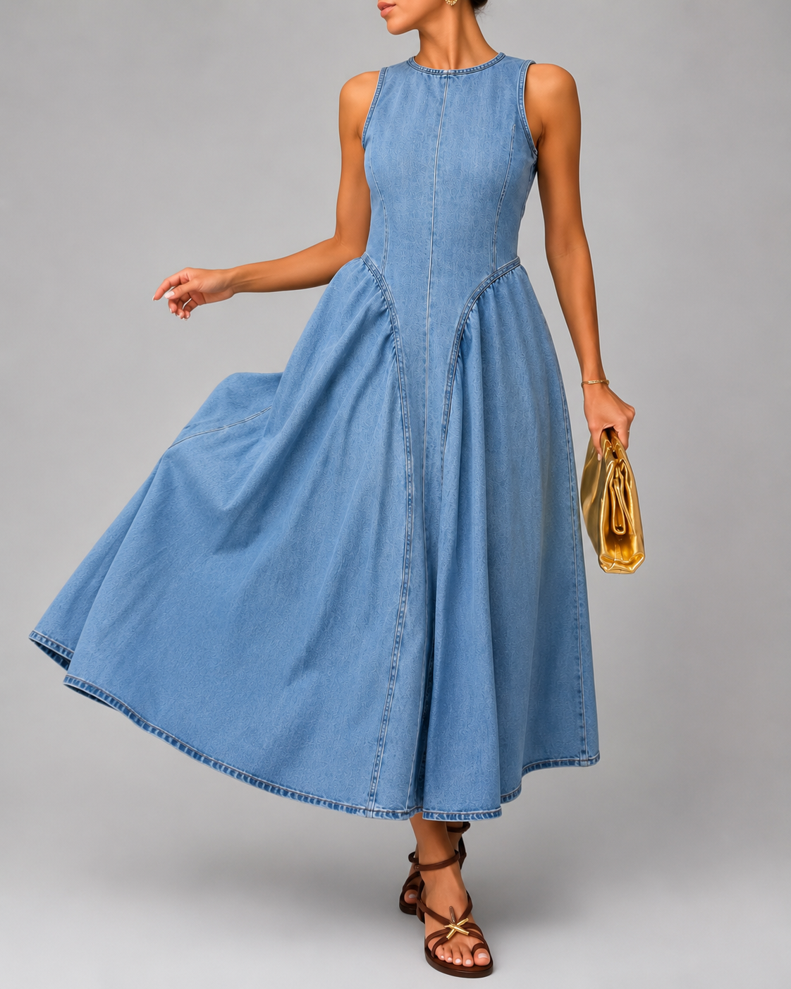 SJ Luxe Open - Back Denim Maxi Dress